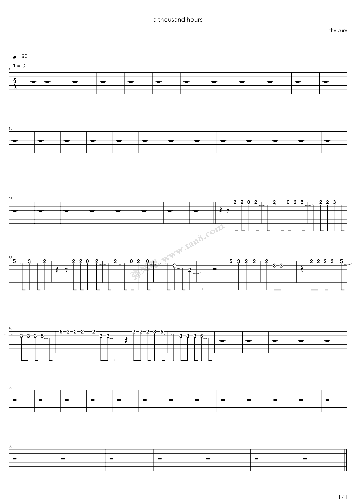 《A Thousand Hours》吉他谱-C大调音乐网