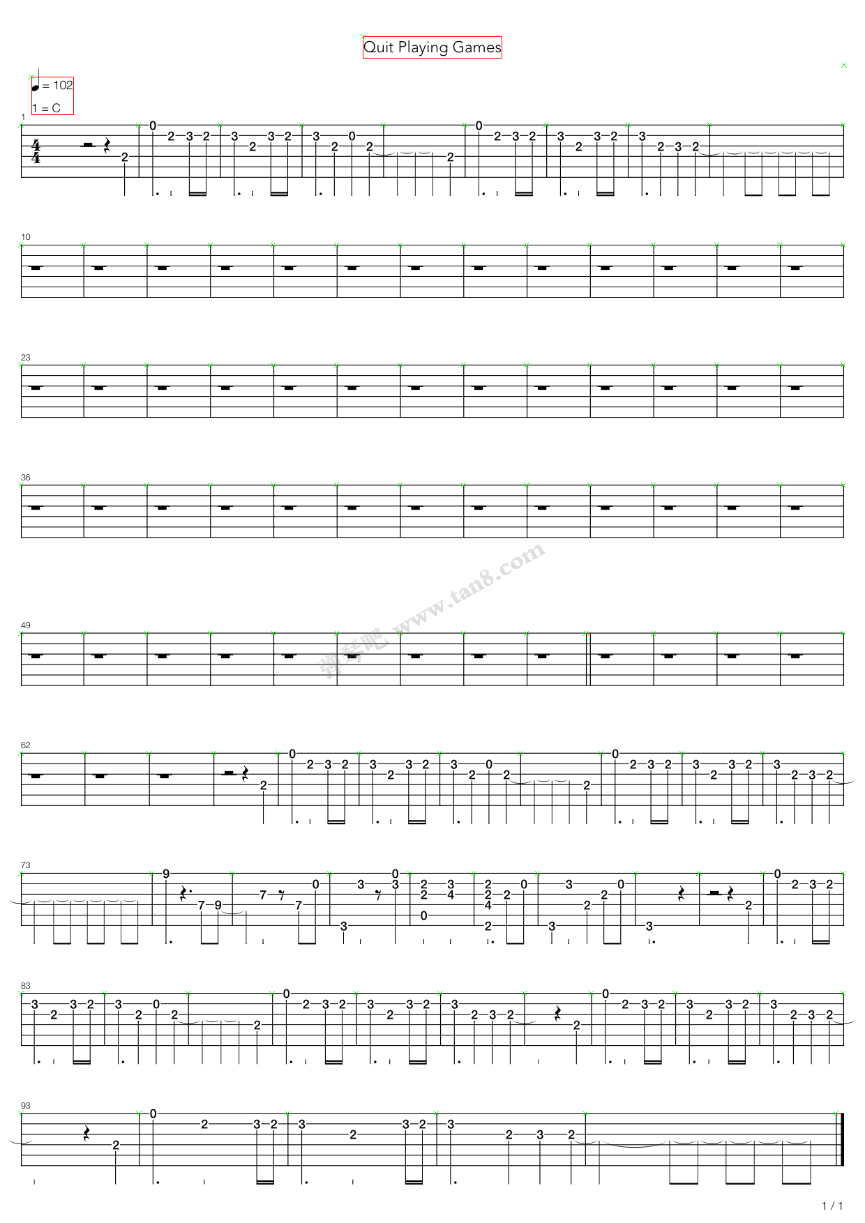 《Quit Playing Games》吉他谱-C大调音乐网