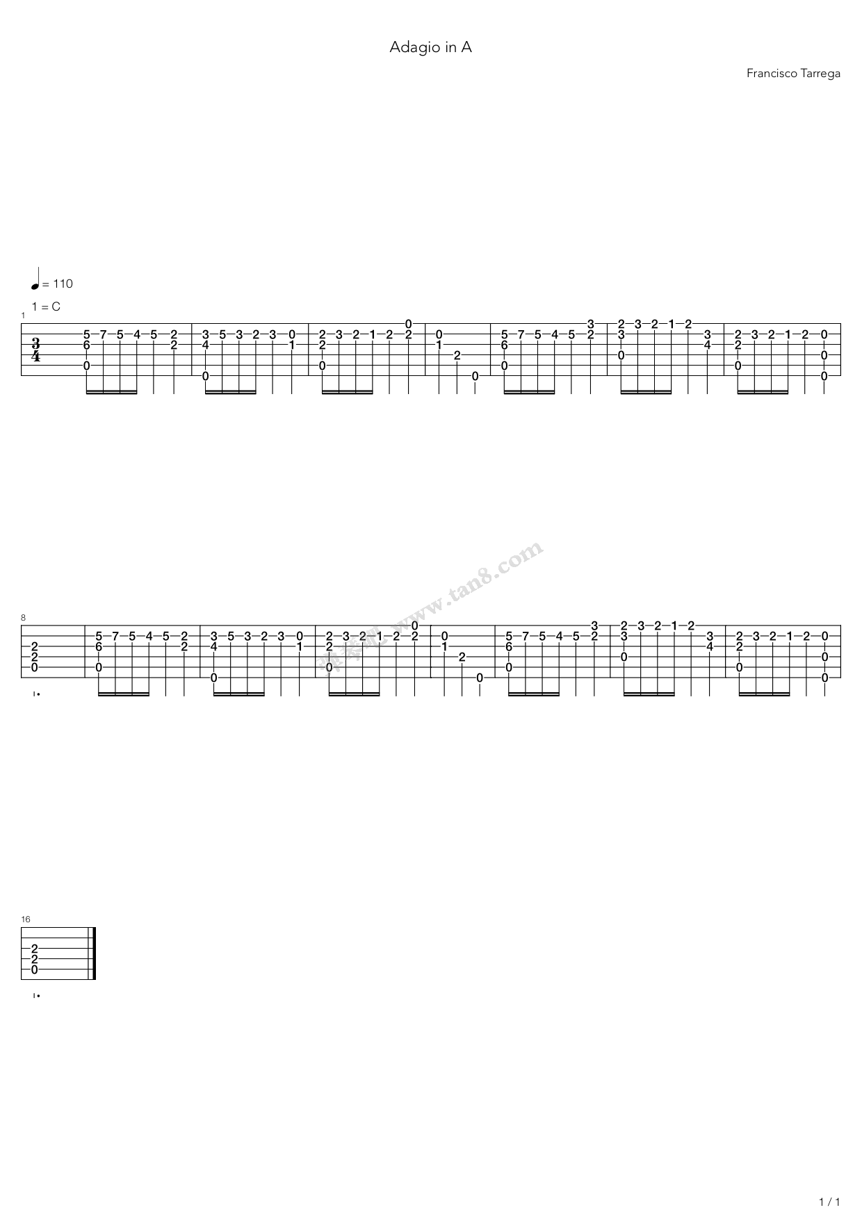 《Adagio》吉他谱-C大调音乐网