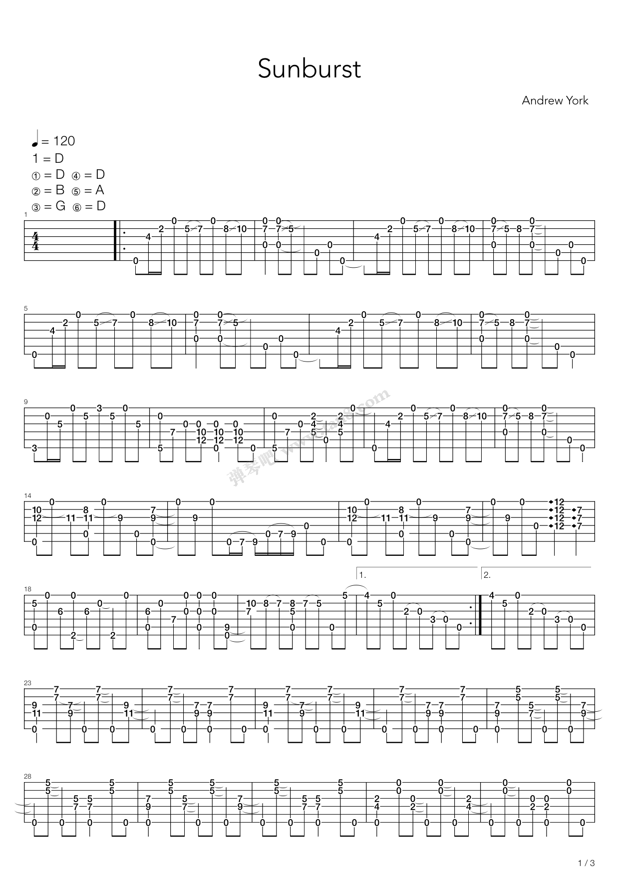 《Sunburst(炽热的阳光)》吉他谱-C大调音乐网