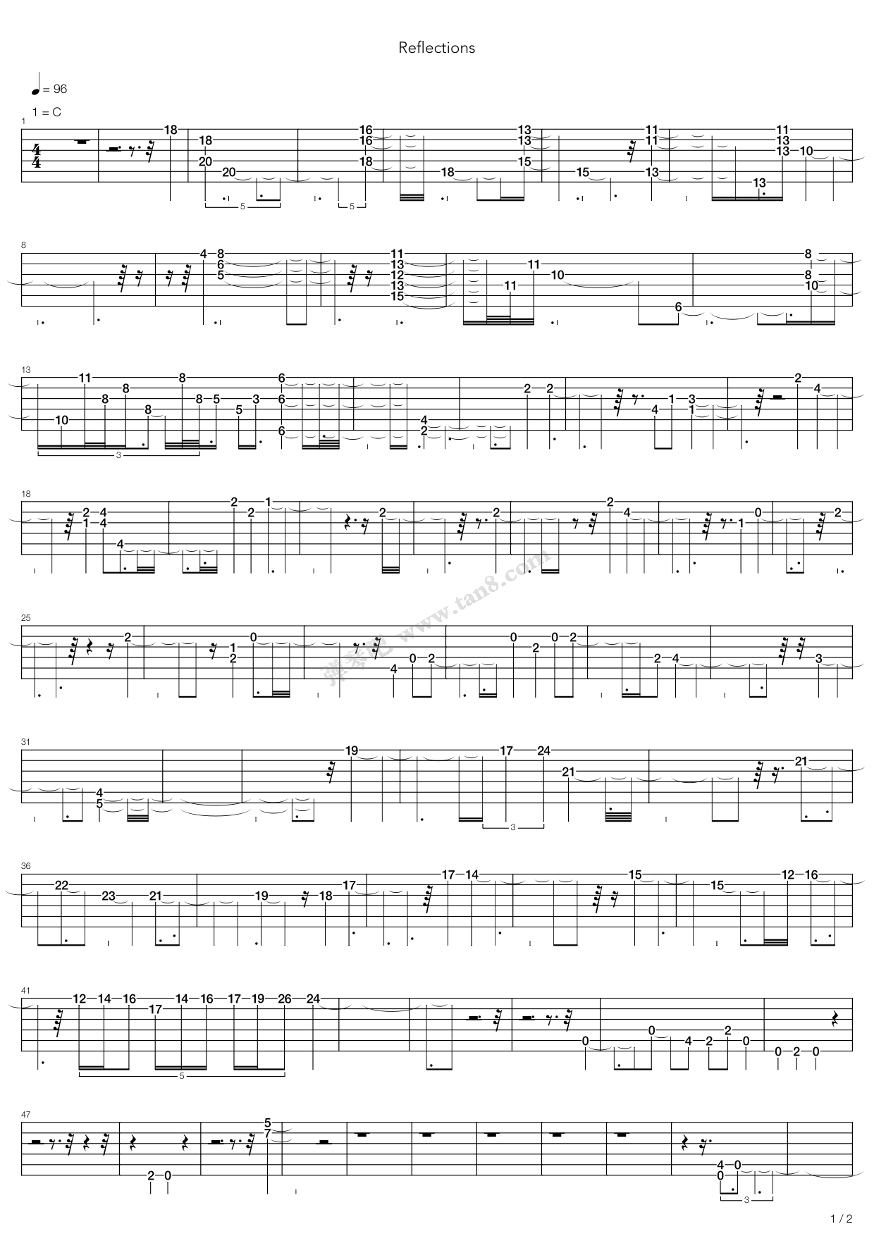 《Reflection》吉他谱-C大调音乐网
