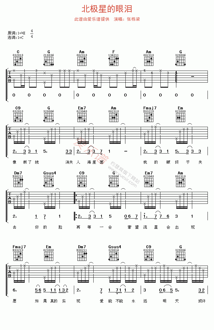 《张栋梁《北极星的眼泪》》吉他谱-C大调音乐网
