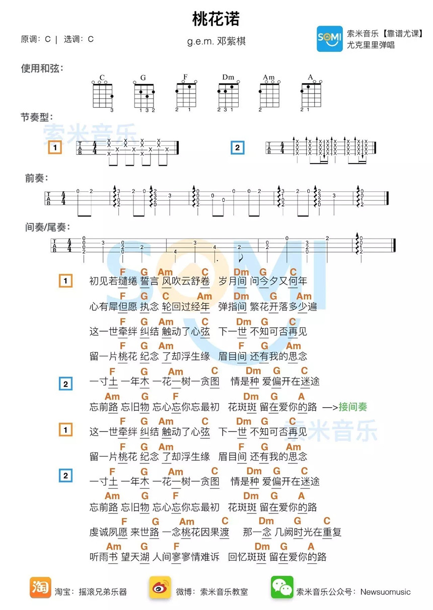 《桃花诺》吉他谱-C大调音乐网