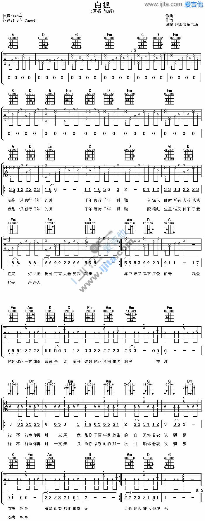 《白狐》吉他谱-C大调音乐网