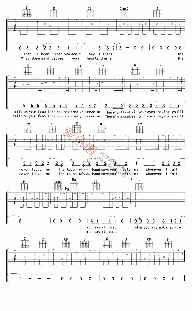 《Ronan Keating《When You Say Nothing At All(一切尽在不言中)》吉他谱-C大调音乐网