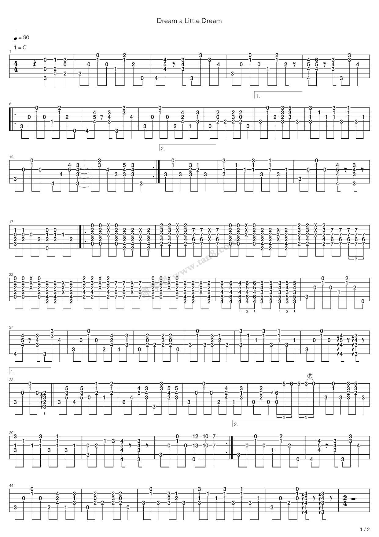 《Dream a Little Dream》吉他谱-C大调音乐网
