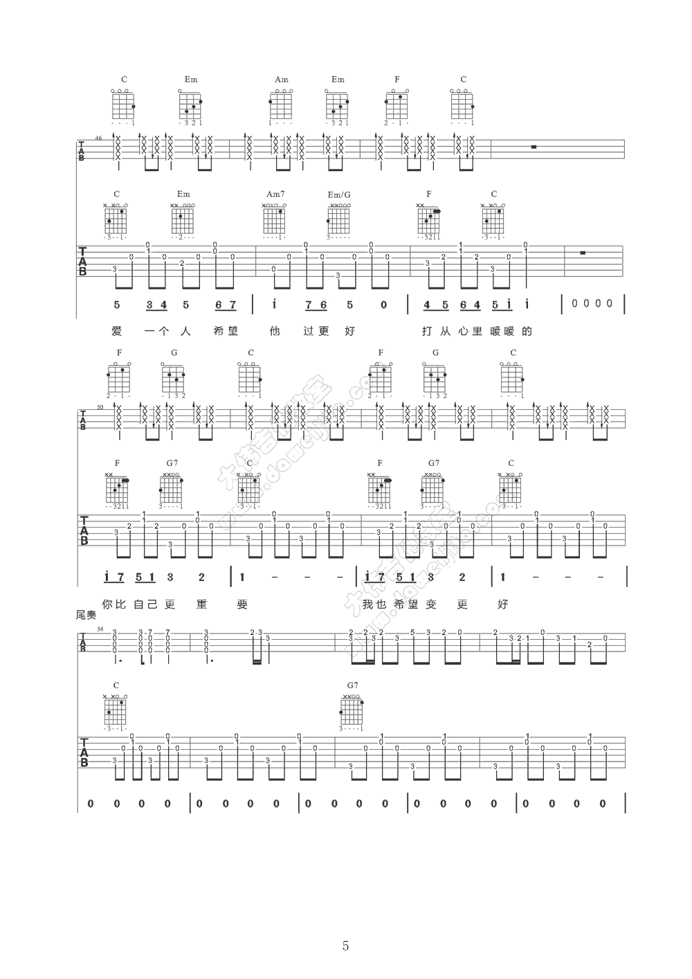 梁静茹 暖暖吉他谱 大伟吉他版-C大调音乐网