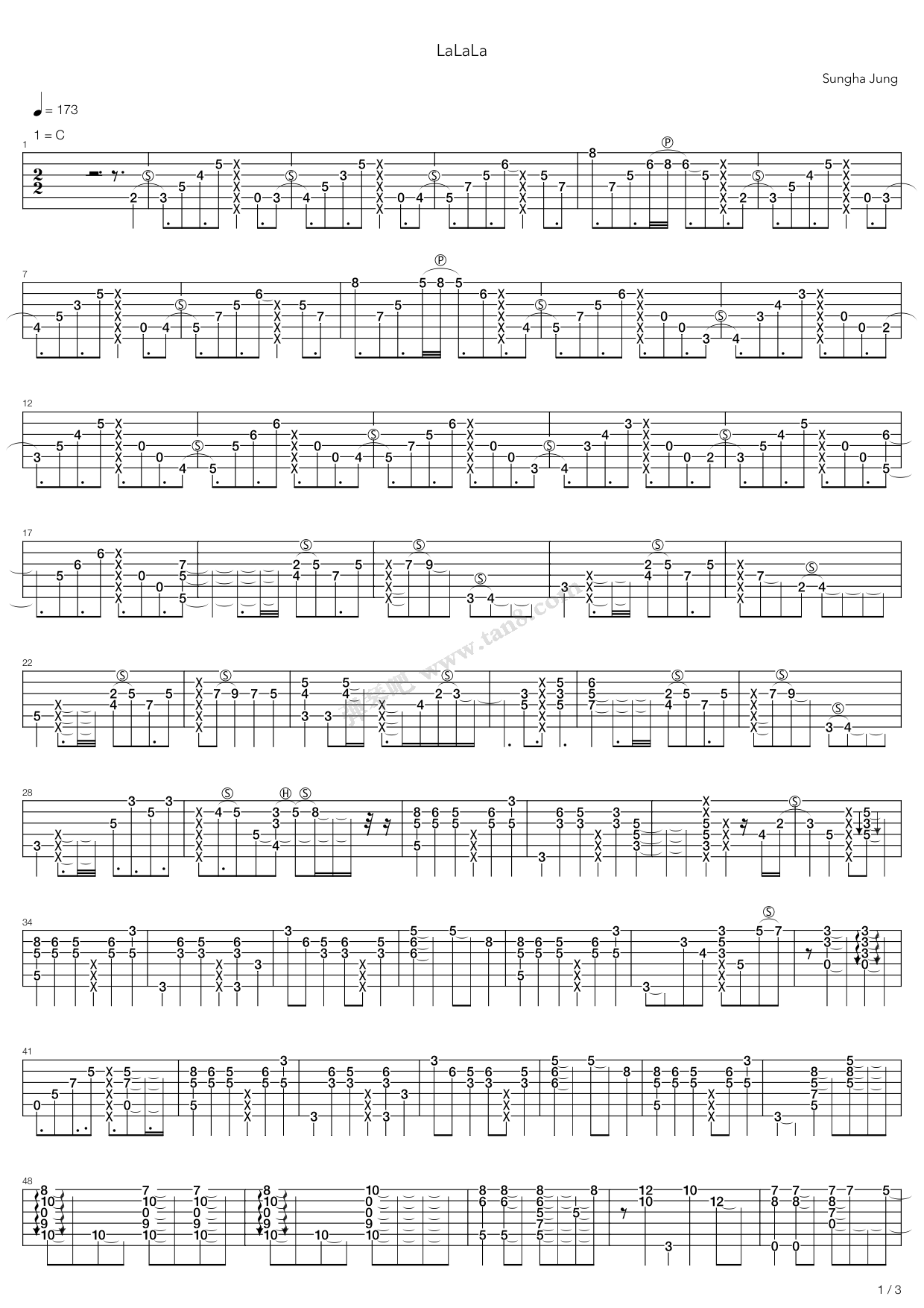 《Lalala（指弹版，郑成河）》吉他谱-C大调音乐网