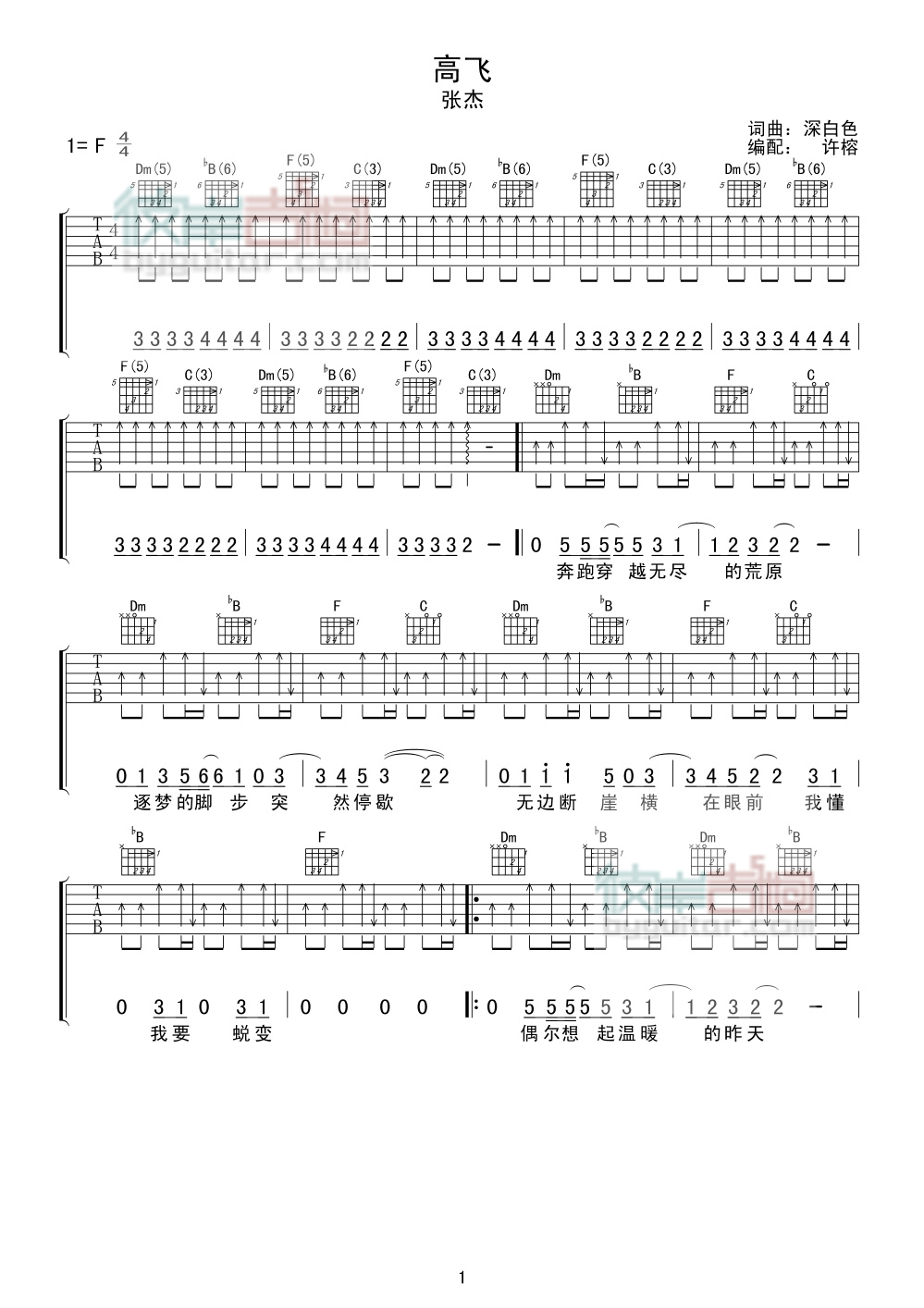 《高飞》吉他谱-C大调音乐网