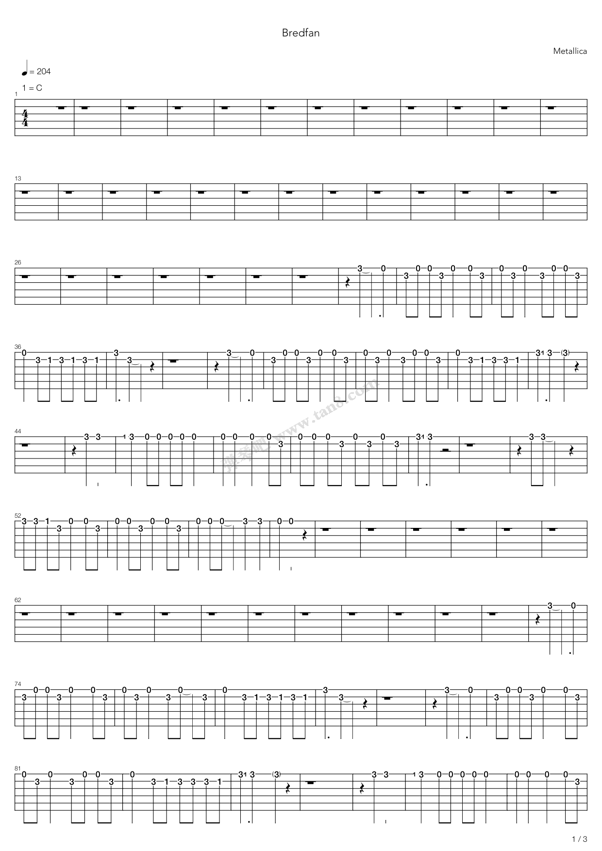 《Breadfan》吉他谱-C大调音乐网