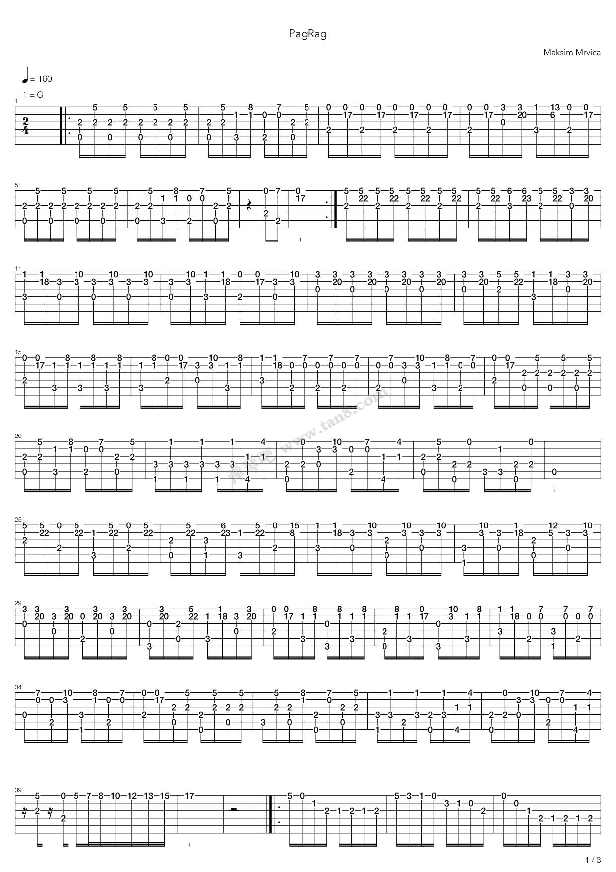《Pagrag Variations》吉他谱-C大调音乐网