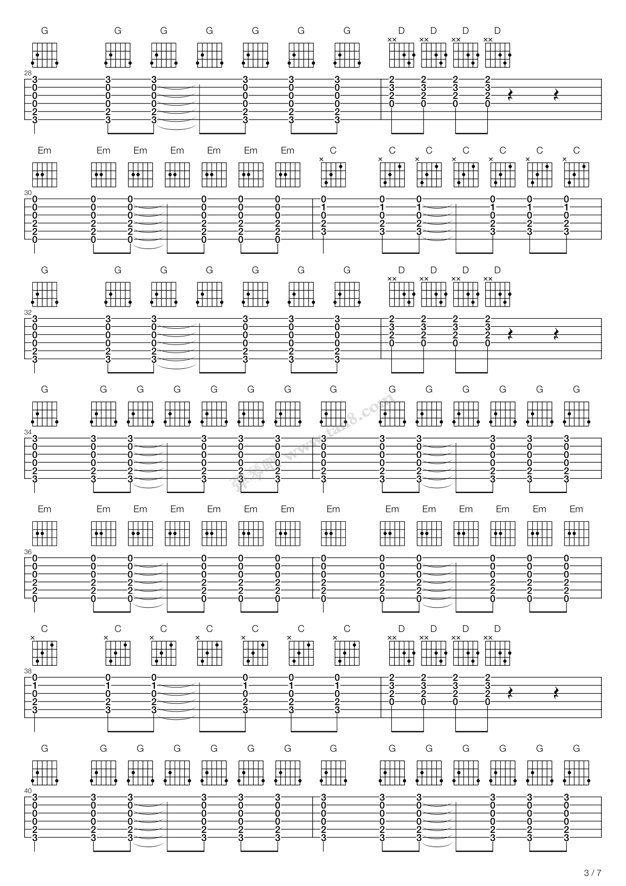 《静止》吉他谱-C大调音乐网