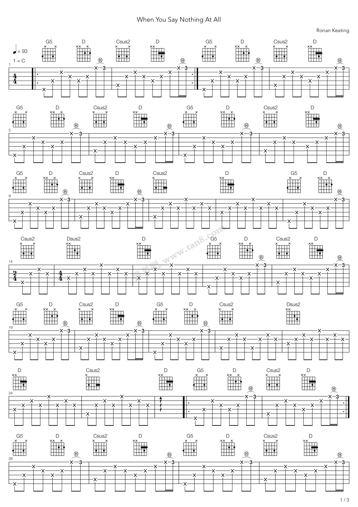 《when you say nothing at all》吉他谱-C大调音乐网
