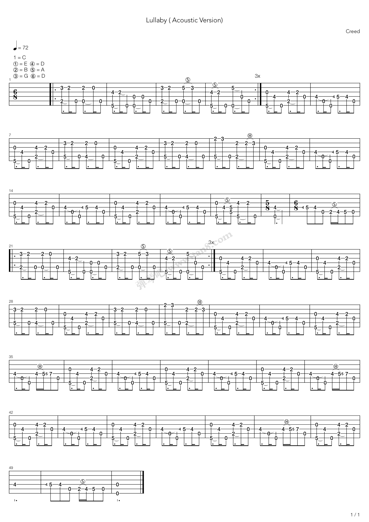 《Lullaby》吉他谱-C大调音乐网