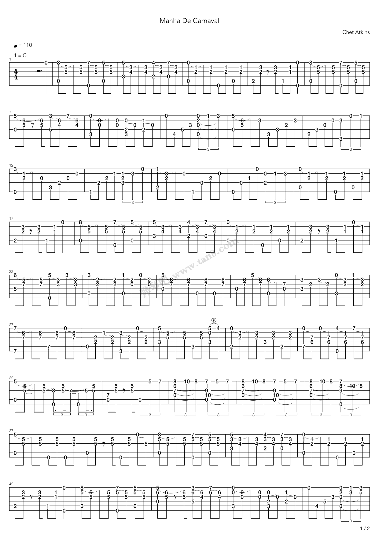 《Manha De Carnaval》吉他谱-C大调音乐网