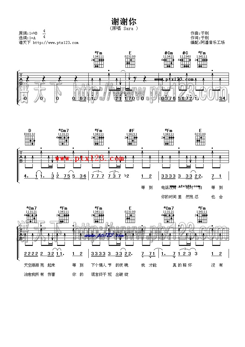 《谢谢你》吉他谱-C大调音乐网