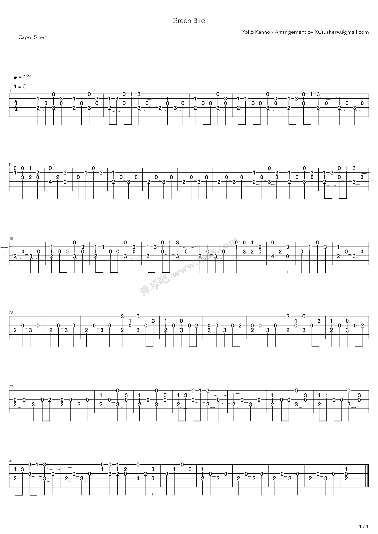 《Green Bird》吉他谱-C大调音乐网