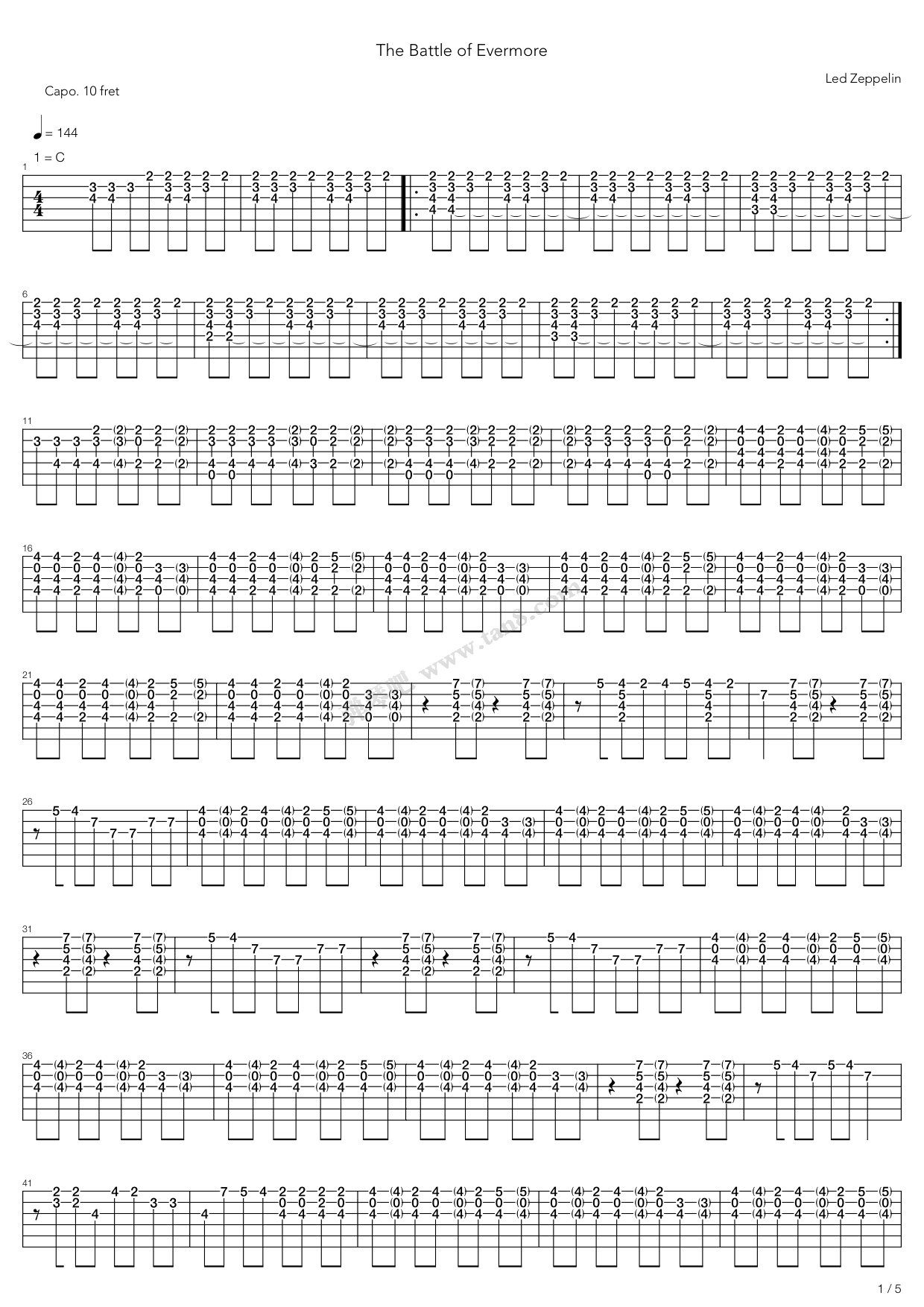 《The Battle Of Evermore》吉他谱-C大调音乐网