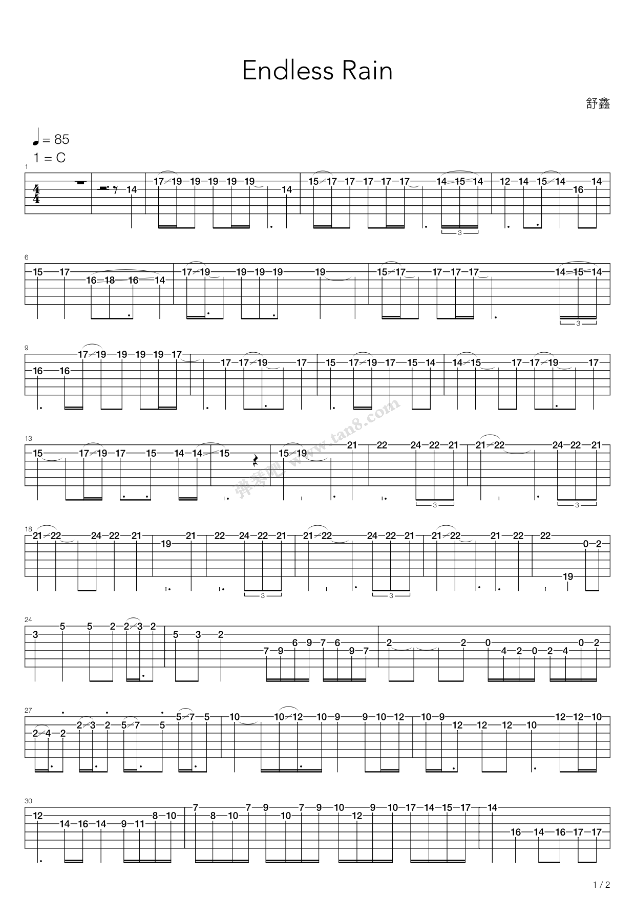《Endless Rain》吉他谱-C大调音乐网