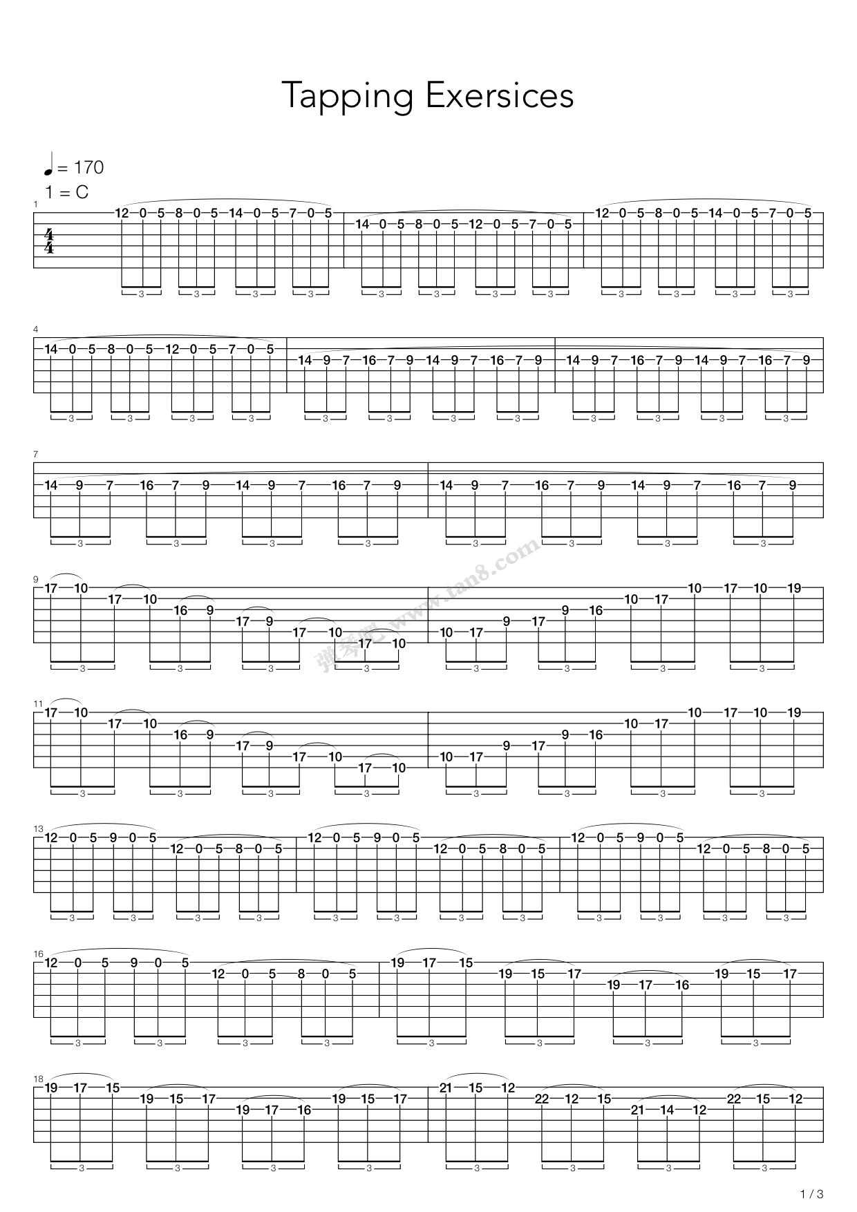 《点弦练习 - Ejercicios De Tapping》吉他谱-C大调音乐网