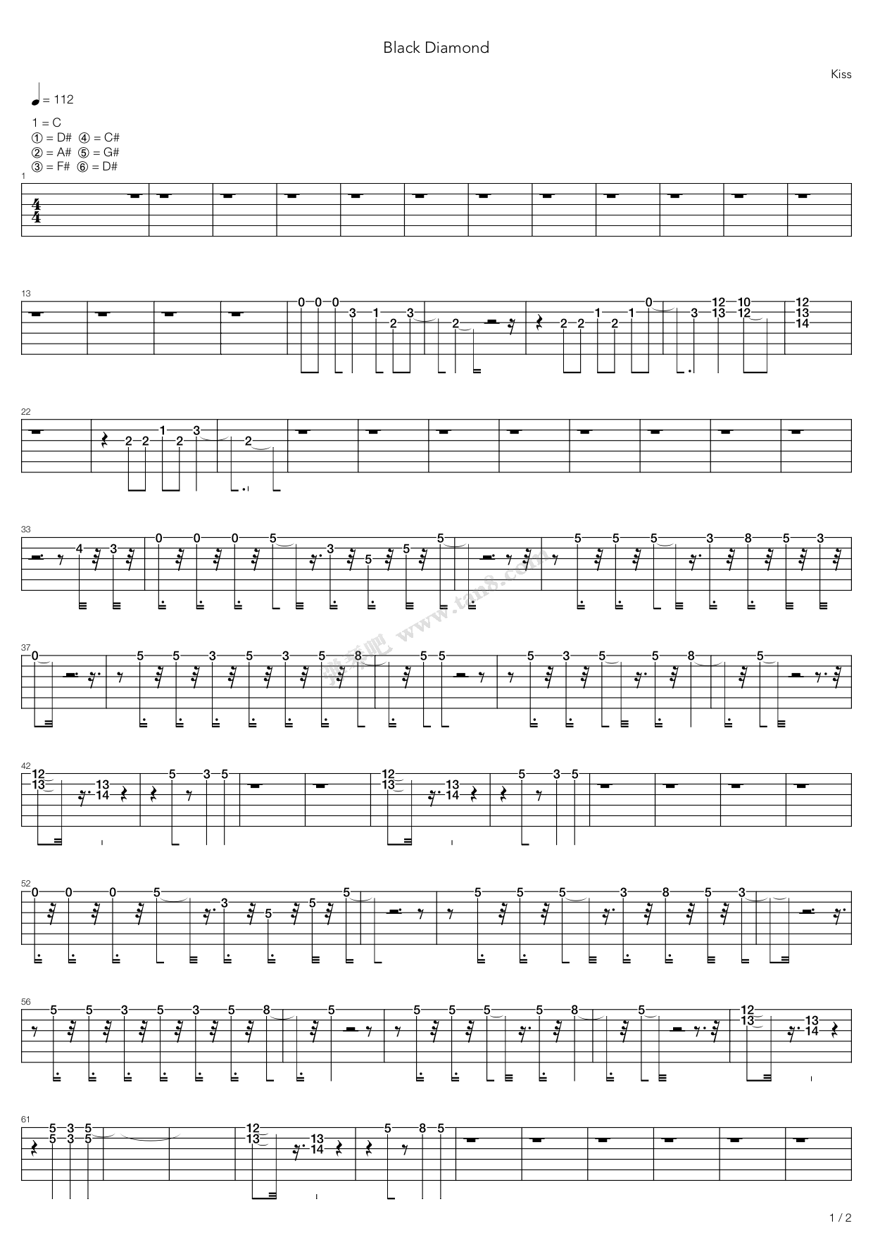 《Black Diamond》吉他谱-C大调音乐网