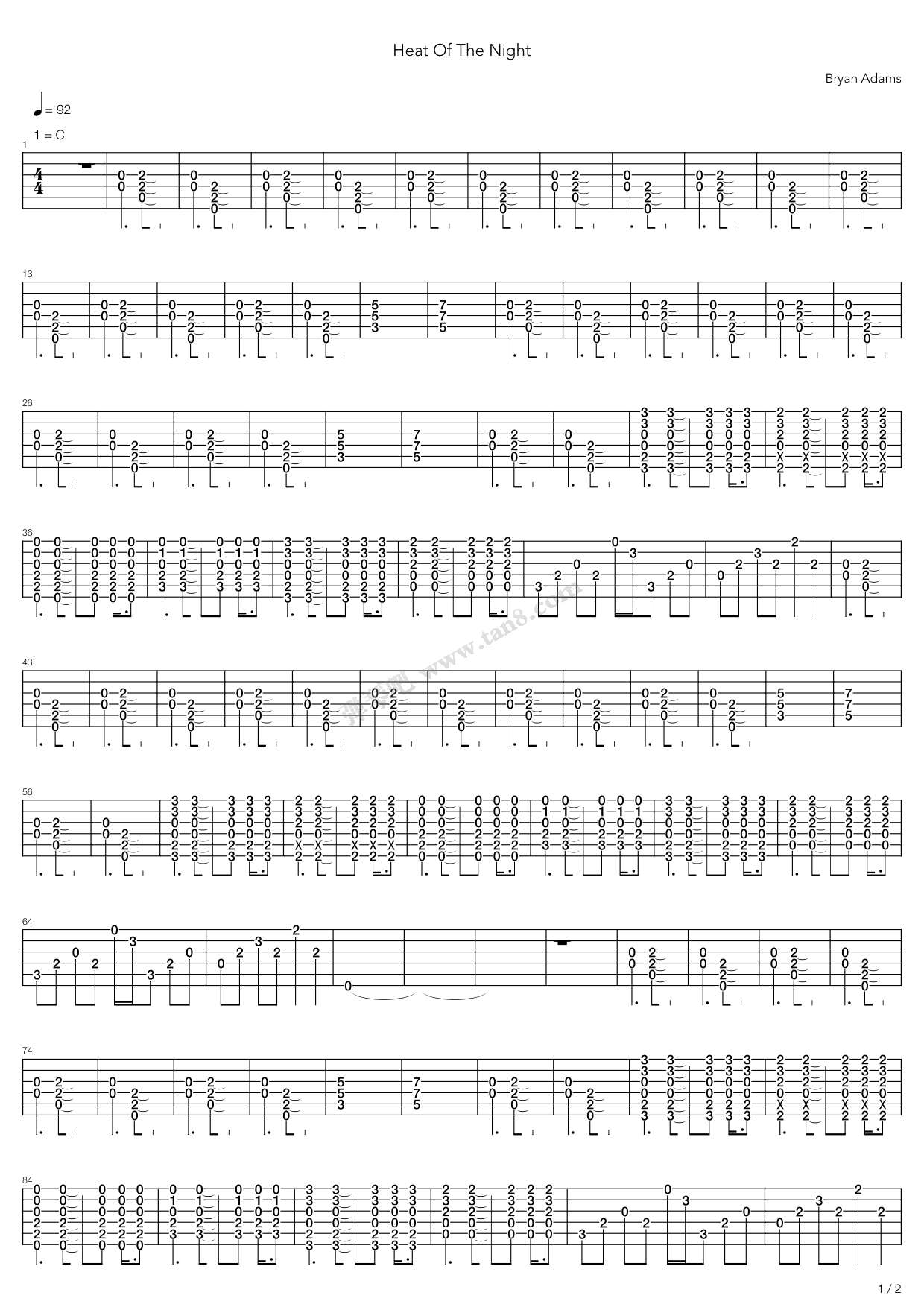 《Heat Of The Night》吉他谱-C大调音乐网
