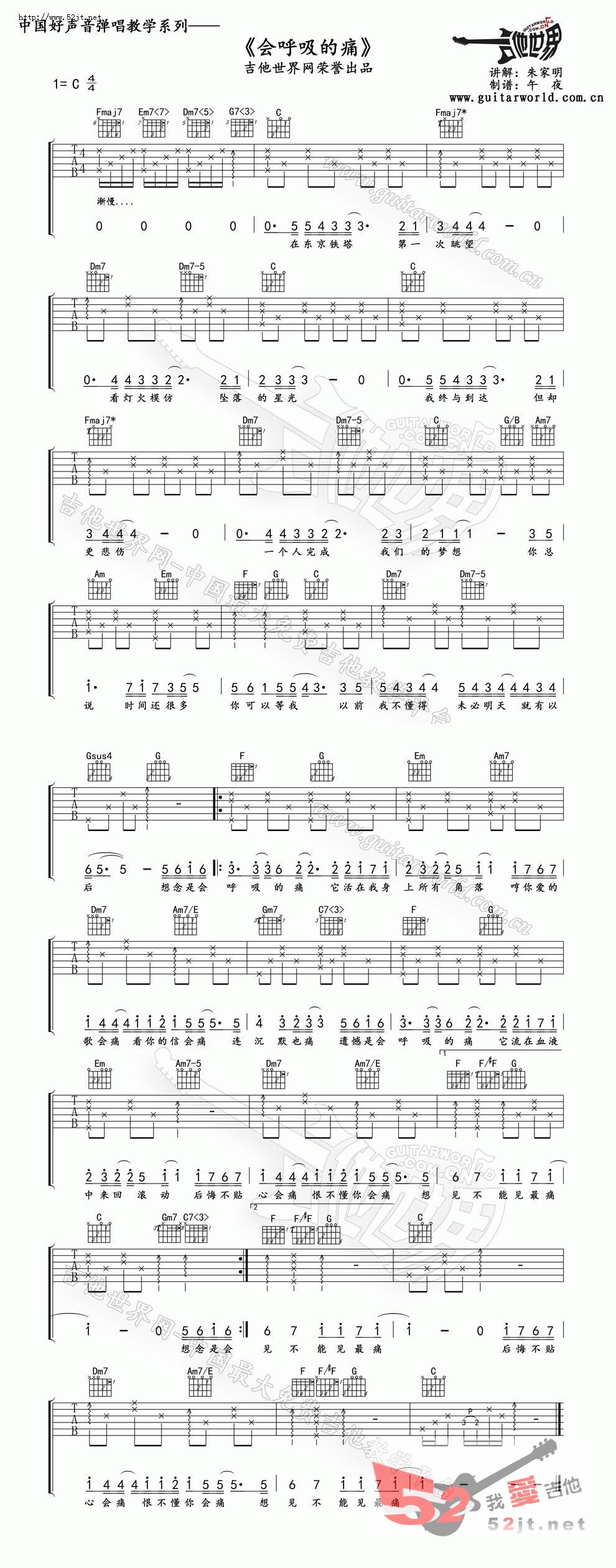 《会呼吸的痛 中国好声音 曹寅吉他谱视频》吉他谱-C大调音乐网