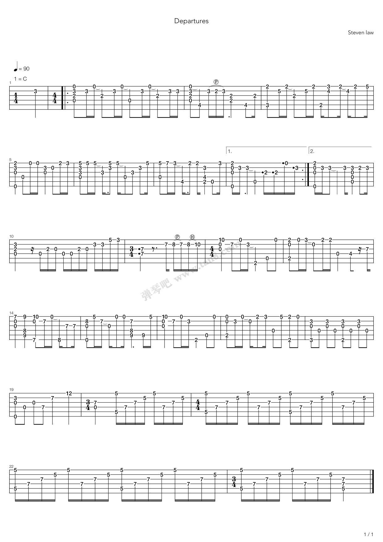 《罪恶王冠 - Departures》吉他谱-C大调音乐网