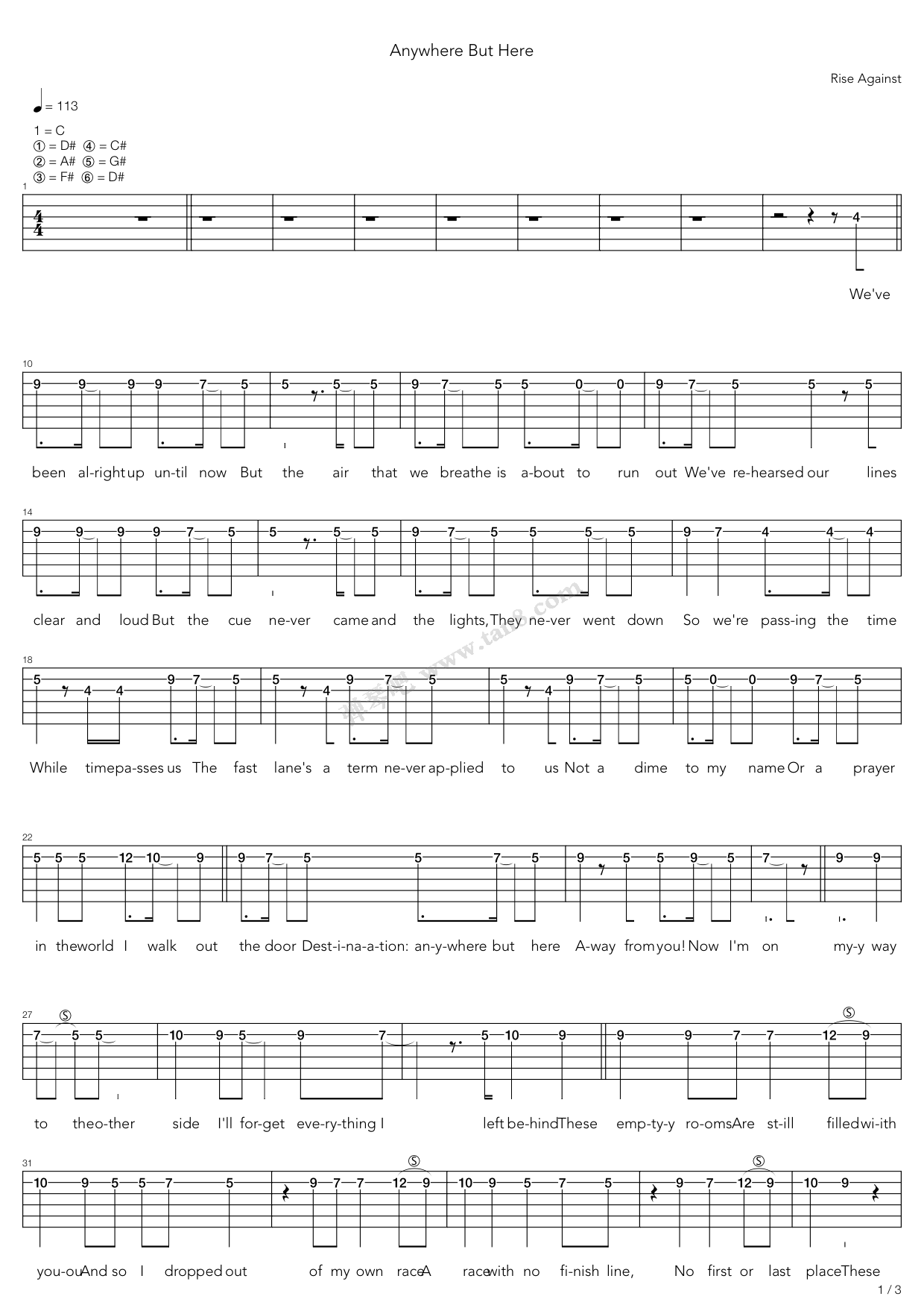 《Anywhere But Here》吉他谱-C大调音乐网