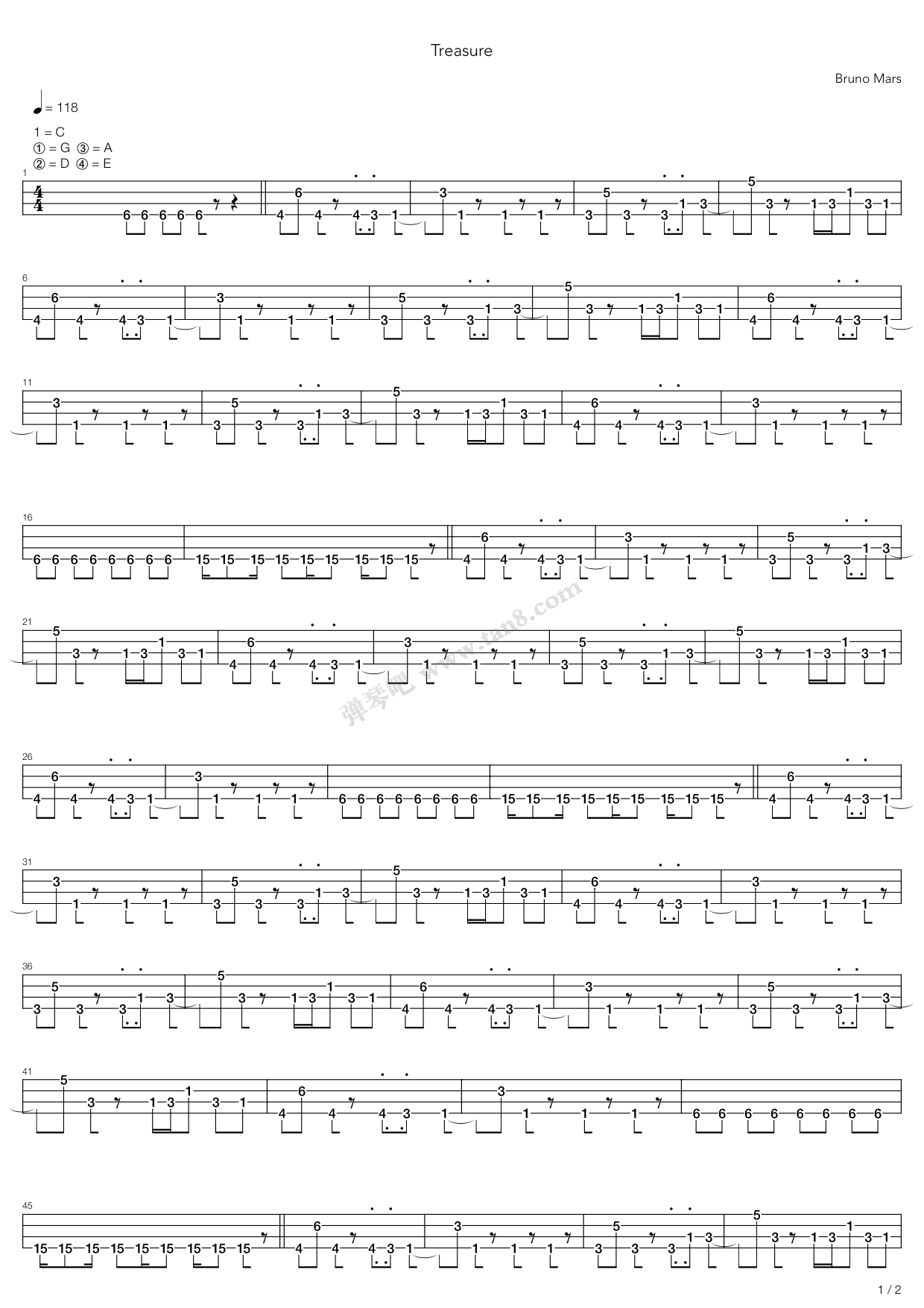 《Treasure》吉他谱-C大调音乐网