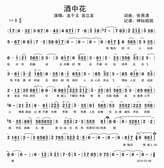 《酒中花-龙千玉 翁立友(简谱)》吉他谱-C大调音乐网