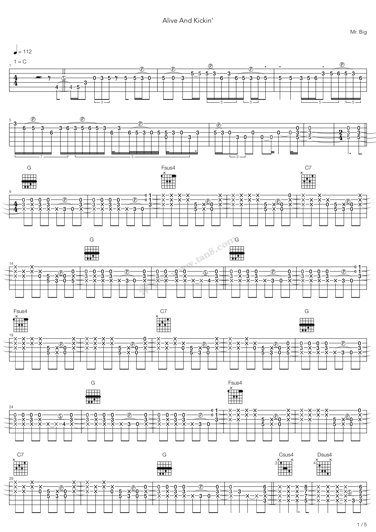 《Alive And Kickin》吉他谱-C大调音乐网