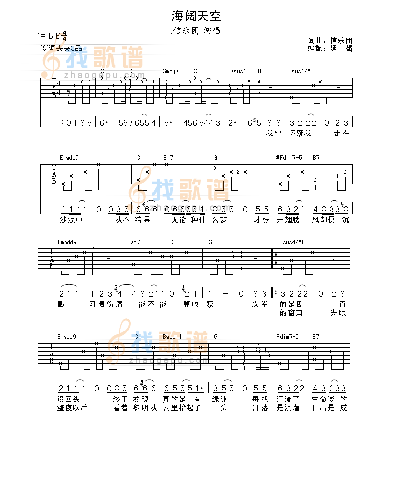 《海阔天空》吉他谱-C大调音乐网