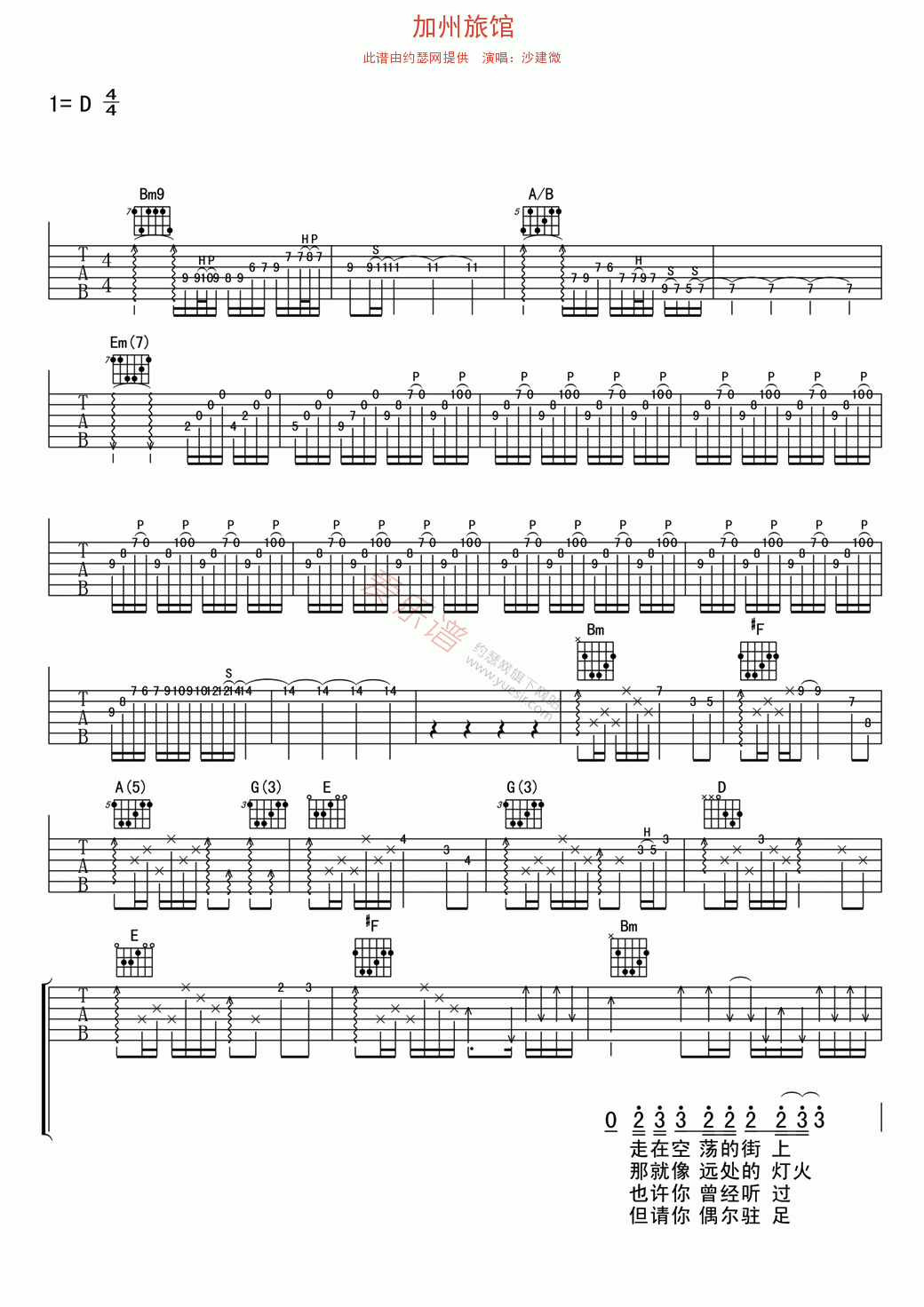 《沙建微《加州旅馆》》吉他谱-C大调音乐网