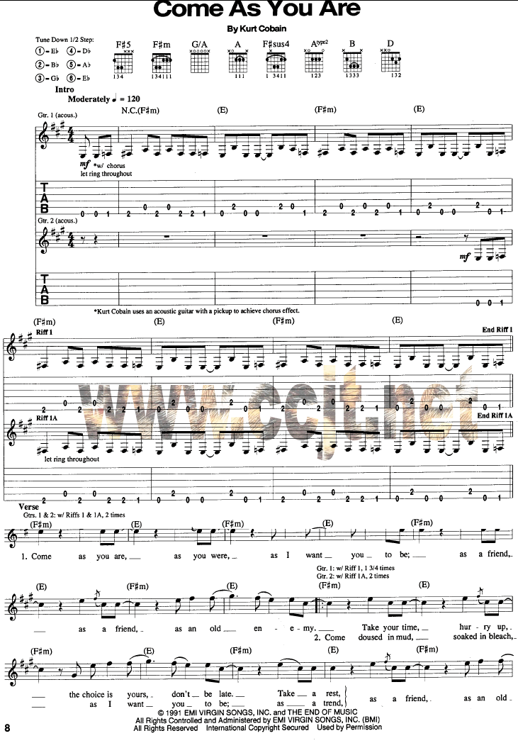 《Come As You Are-Nirvana》吉他谱-C大调音乐网