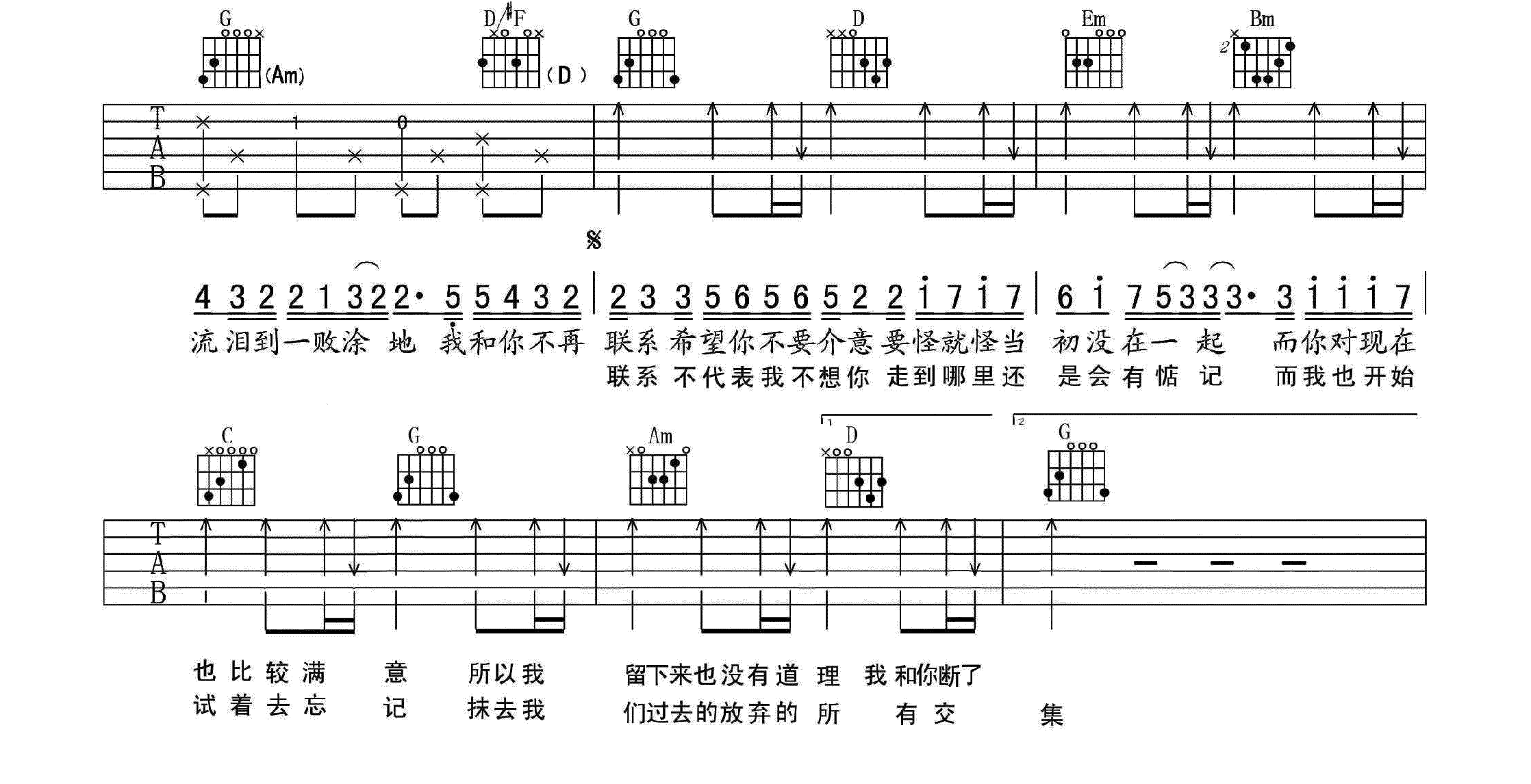 夏天 不再联系吉他谱-C大调音乐网