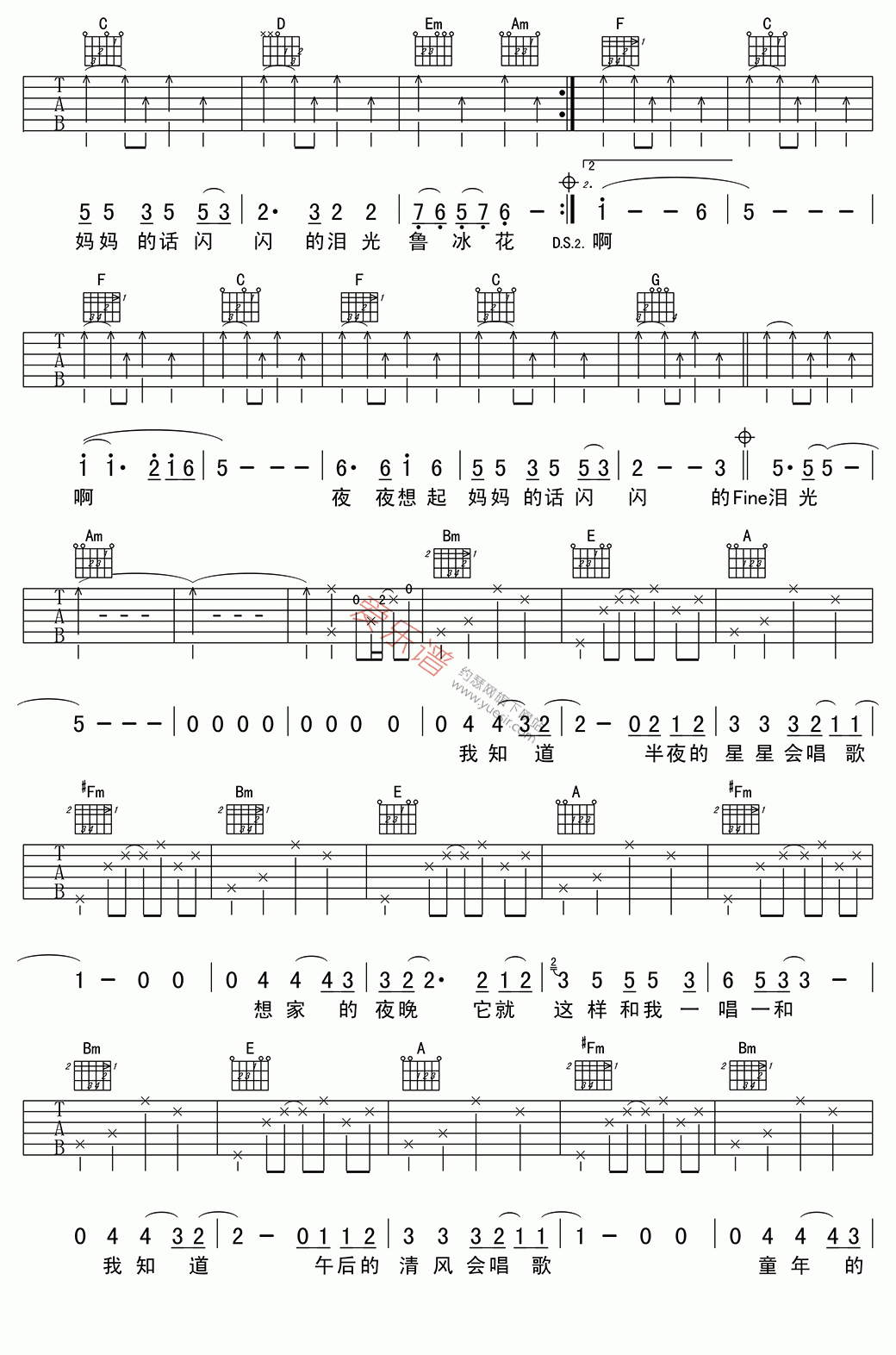 《甄妮《鲁冰花》》吉他谱-C大调音乐网