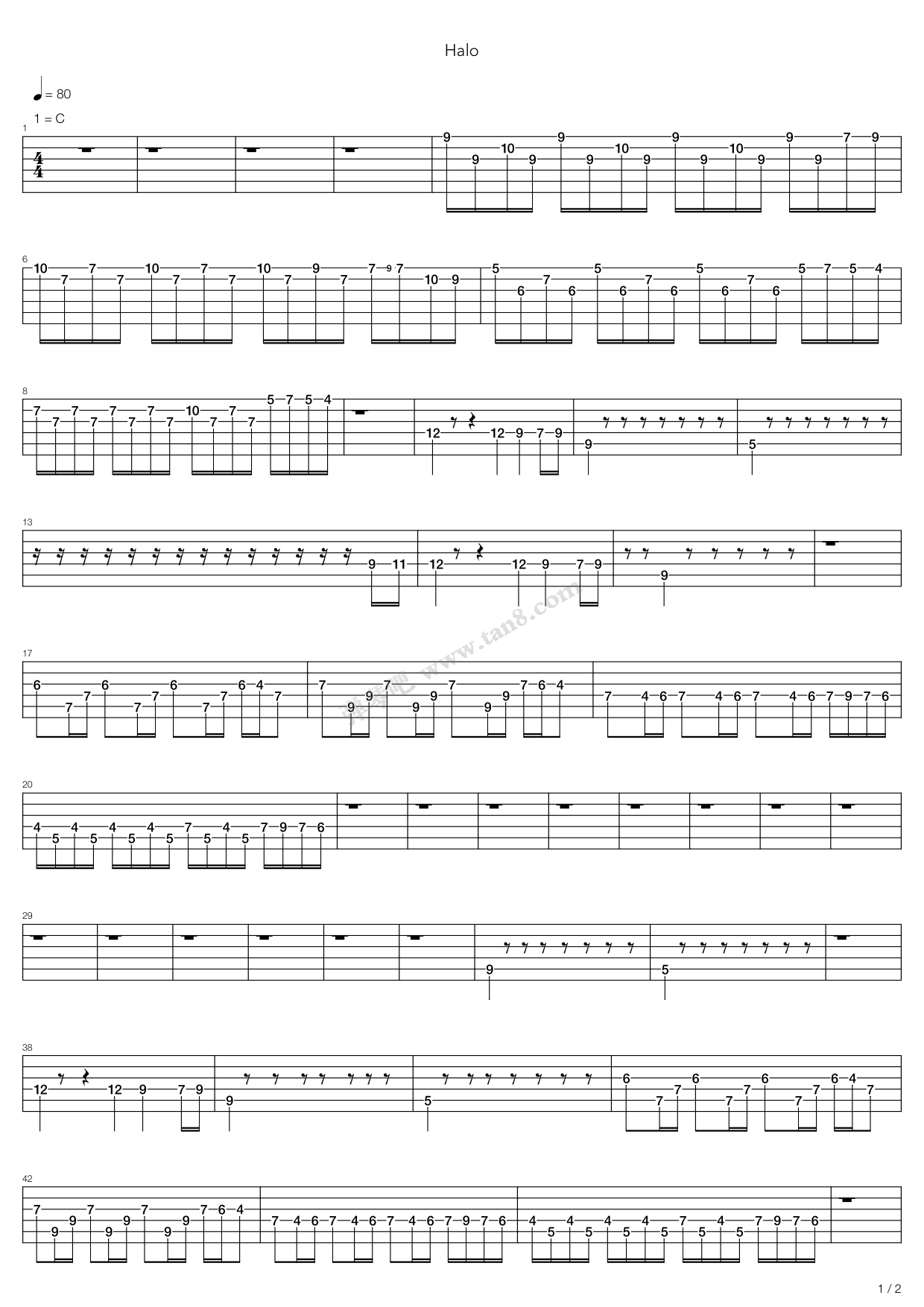 《Halo》吉他谱-C大调音乐网