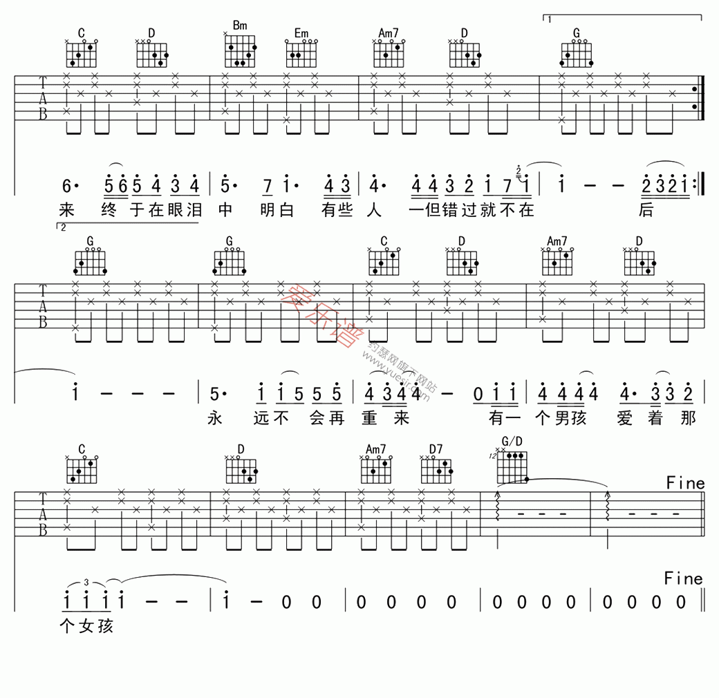 《刘若英《后来》》吉他谱-C大调音乐网
