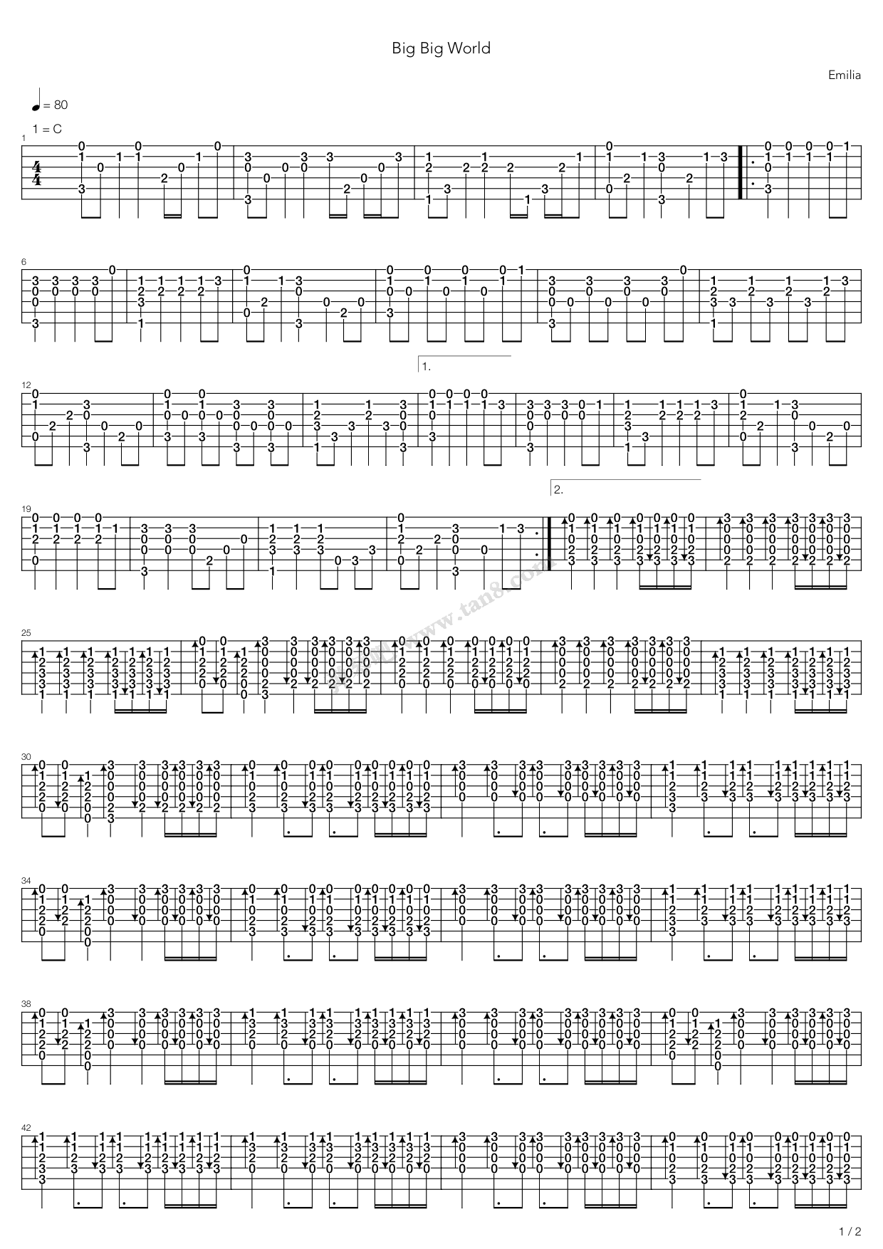 《Big Big World》吉他谱-C大调音乐网