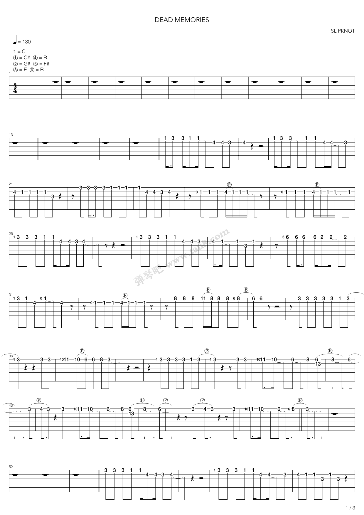 《Dead Memories》吉他谱-C大调音乐网