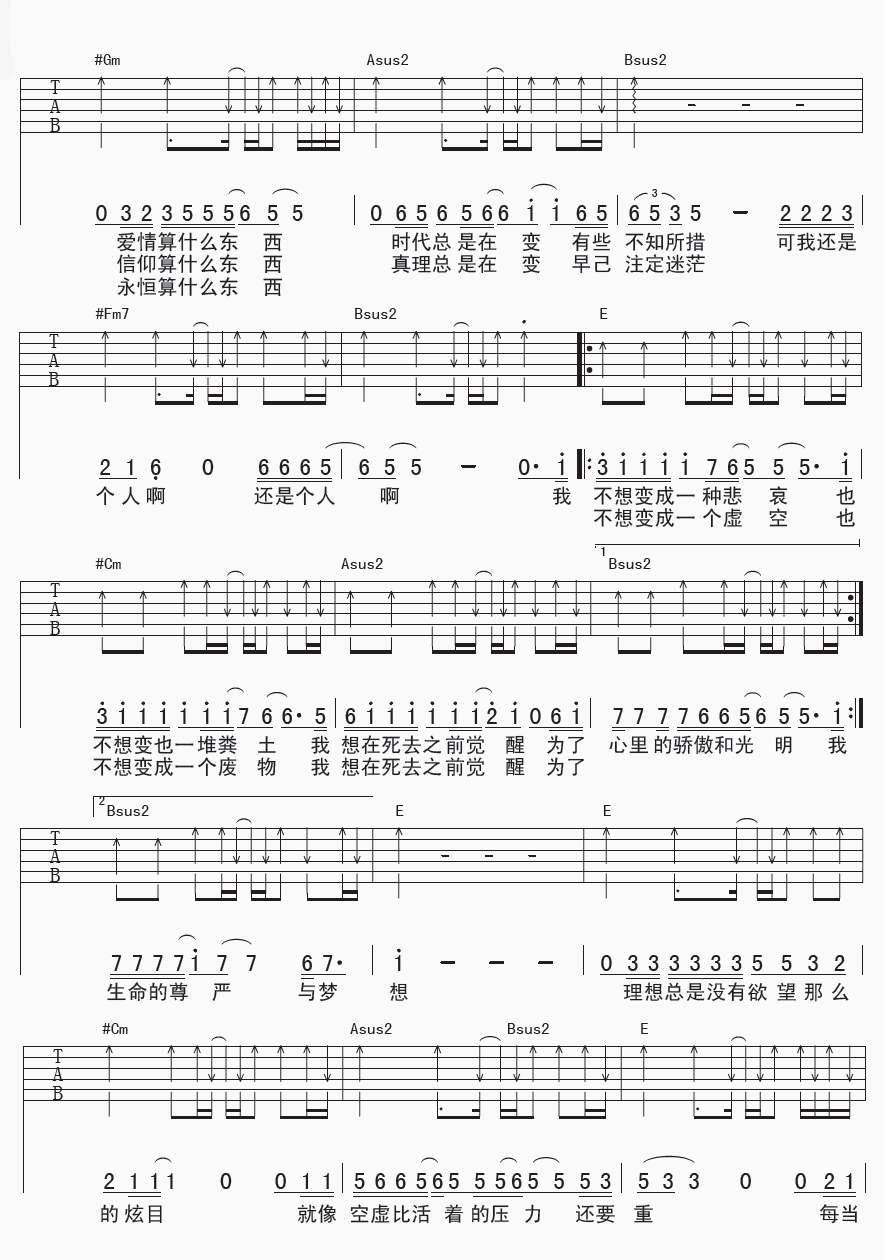 汪峰《觉醒》吉他谱-C大调音乐网