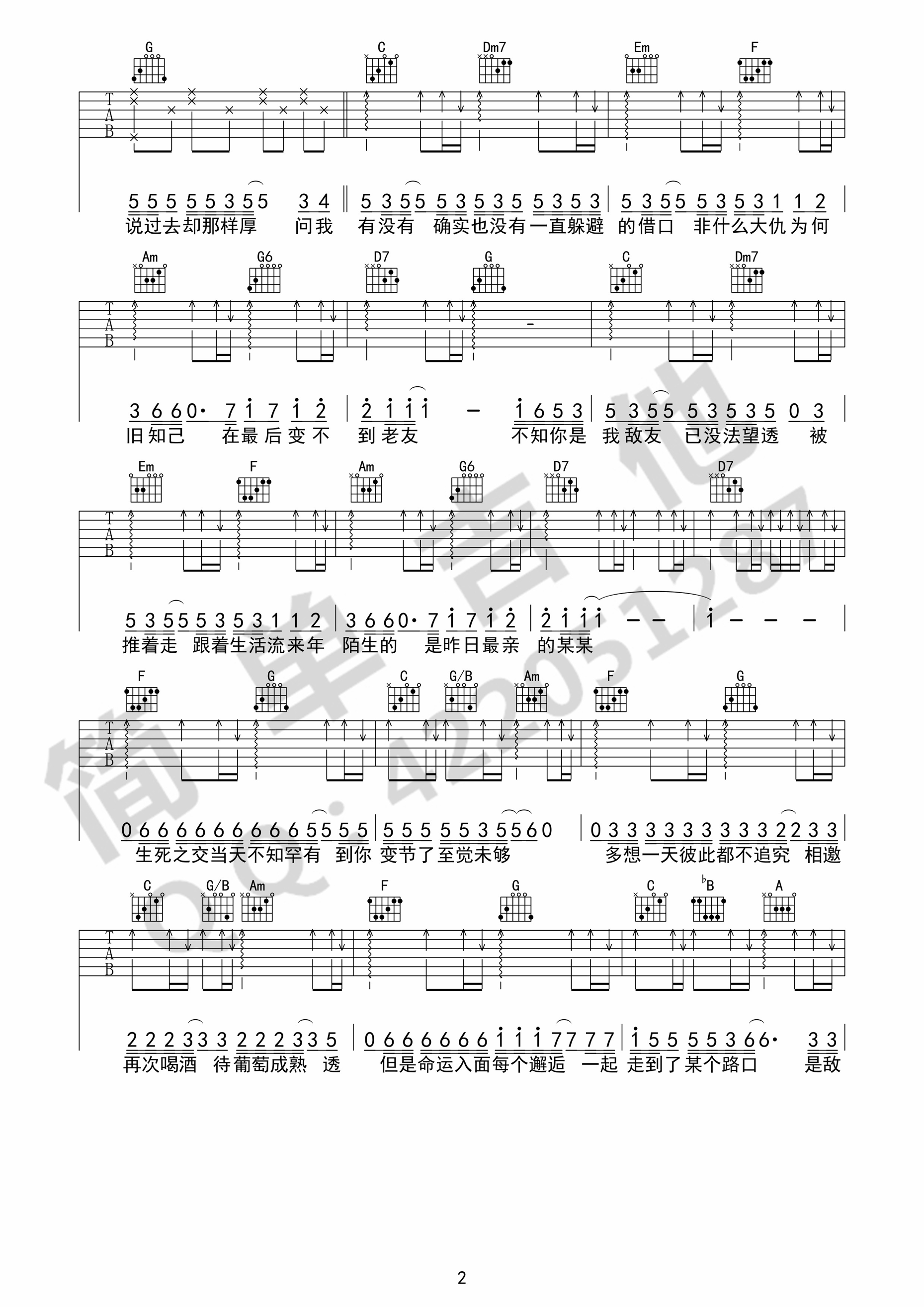 最佳损友吉他谱 陈奕迅 C调完美弹唱谱-C大调音乐网