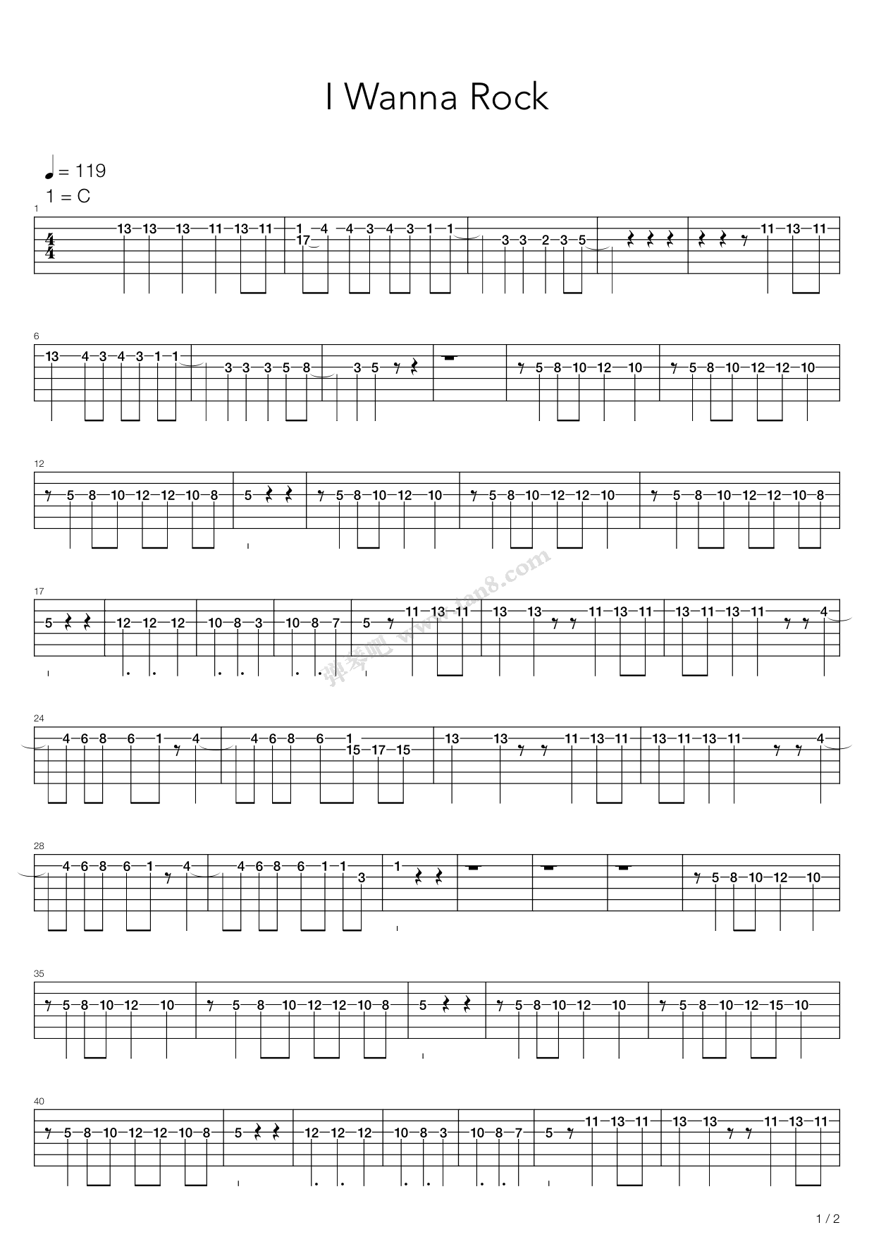 《I Wanna Rock》吉他谱-C大调音乐网