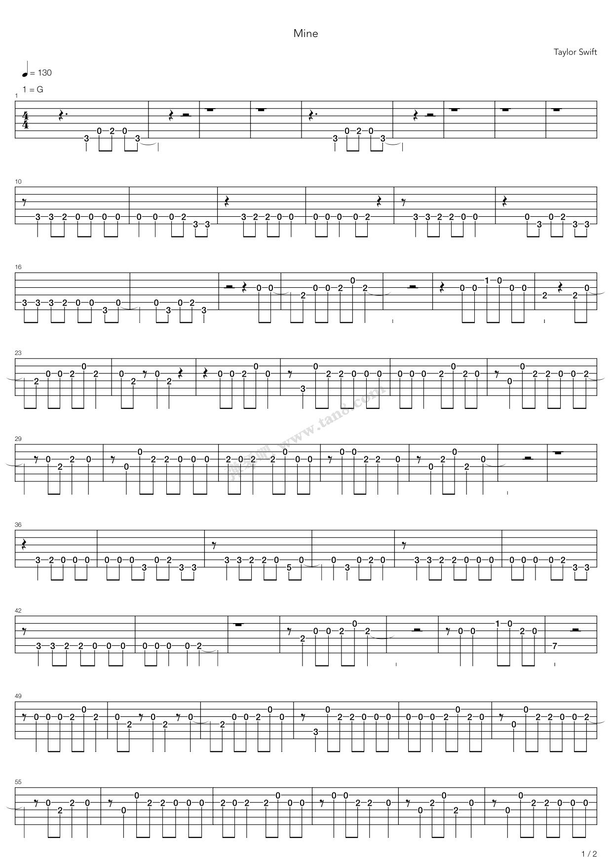 《Mine》吉他谱-C大调音乐网