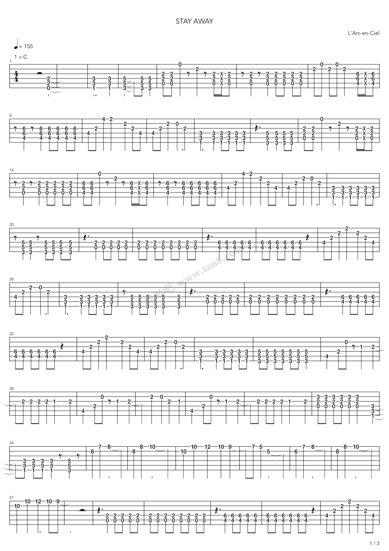 《Stay Away》吉他谱-C大调音乐网