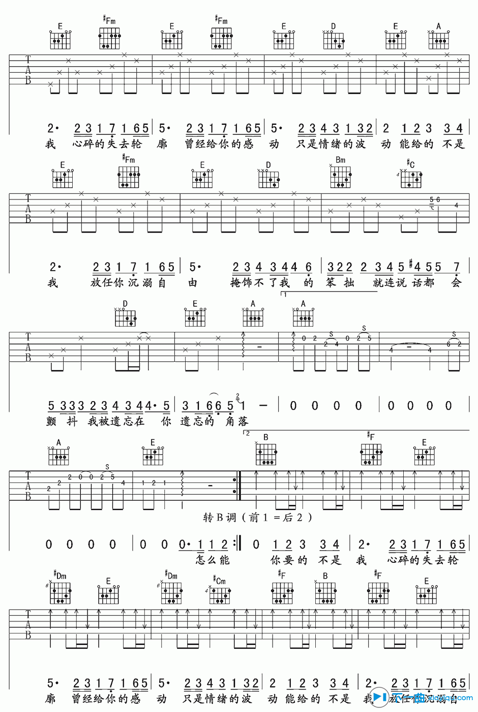 《你要的不是我吉他谱A调_林俊杰你要的不是我六线谱》吉他谱-C大调音乐网