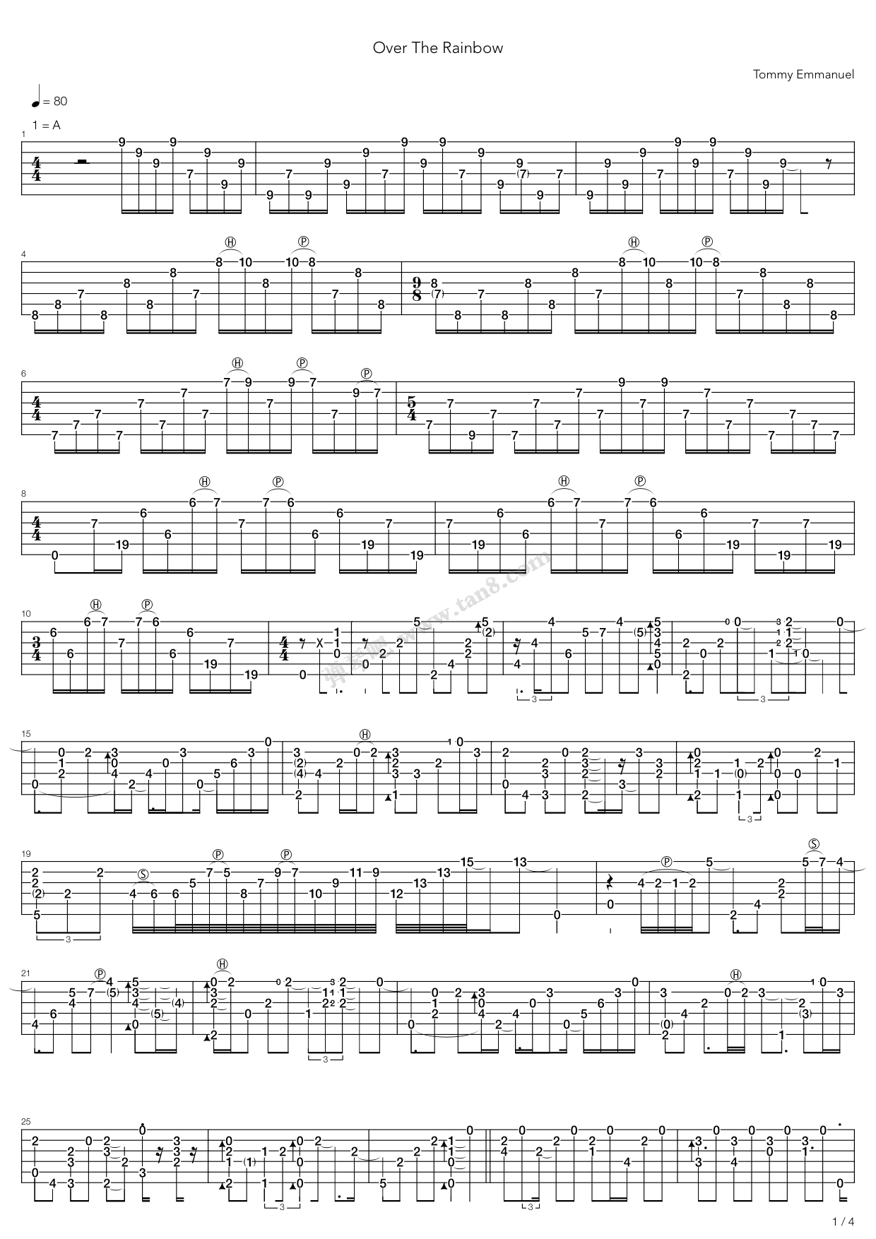 《Somewhere Over The Rainbow》吉他谱-C大调音乐网