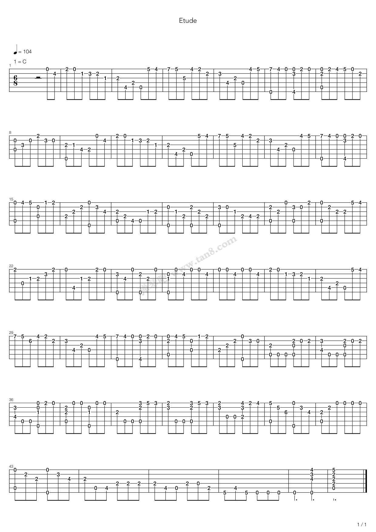 《Etude》吉他谱-C大调音乐网