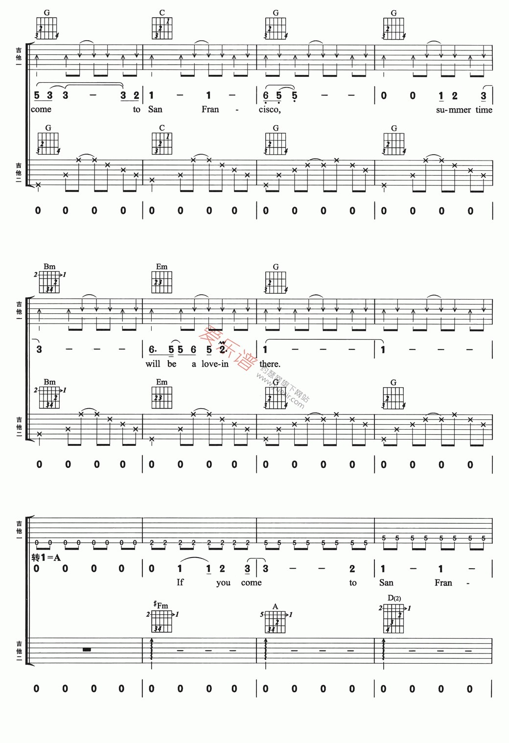 《Scott McKenzie《San Francisco》》吉他谱-C大调音乐网